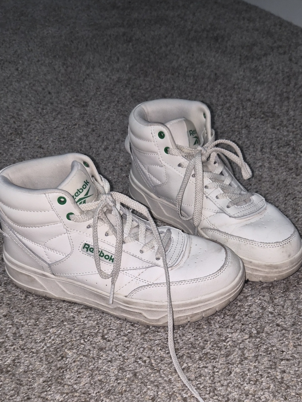 Reebok White High-Top Sneakers with Green Accents